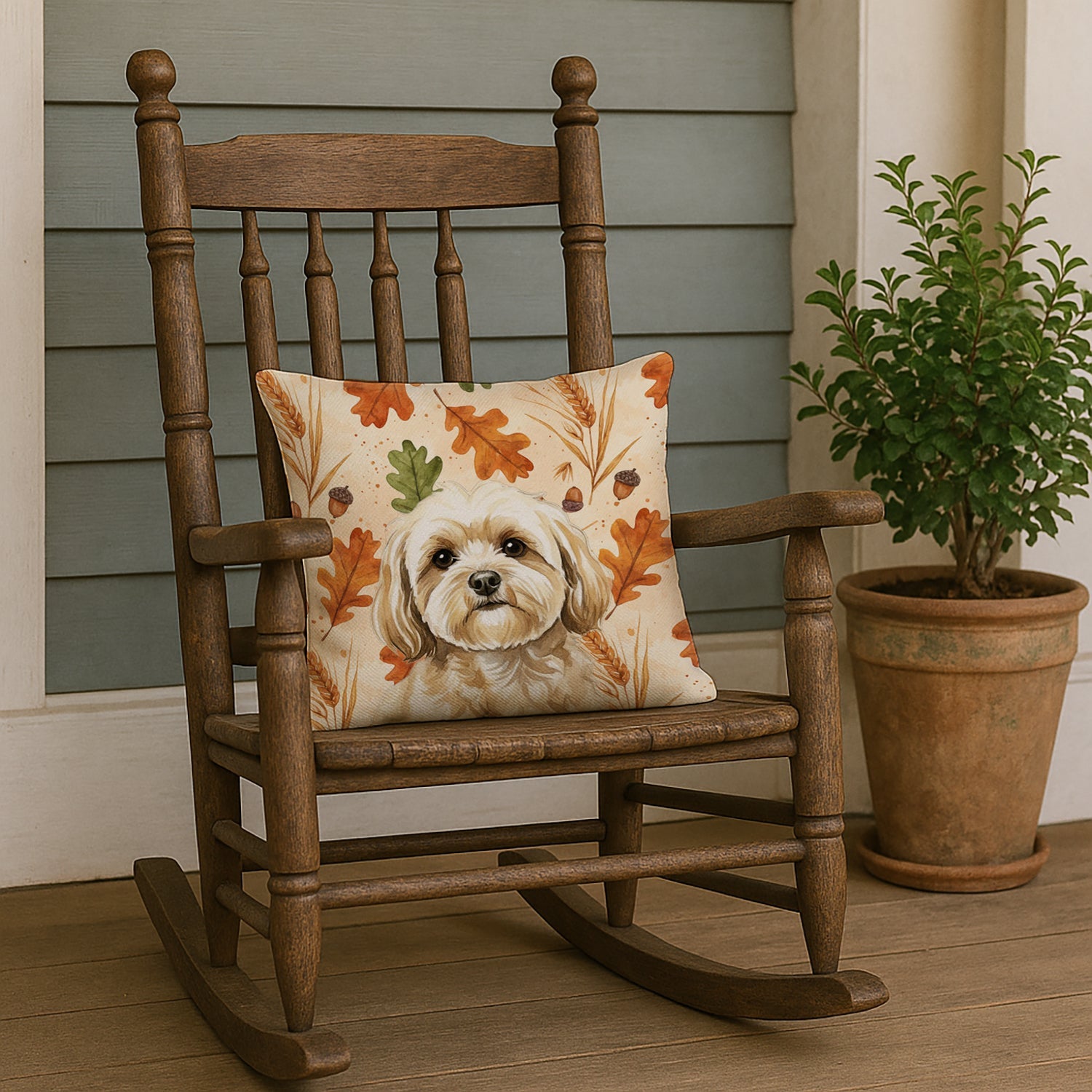 Cream Lhasa Apso Heirloom Fall Decorative Throw Pillow 18x18 Indoor Outdoor Accent Cushion, Fabric Cover with Insert for Sofa, Bed, Porch & Living Room