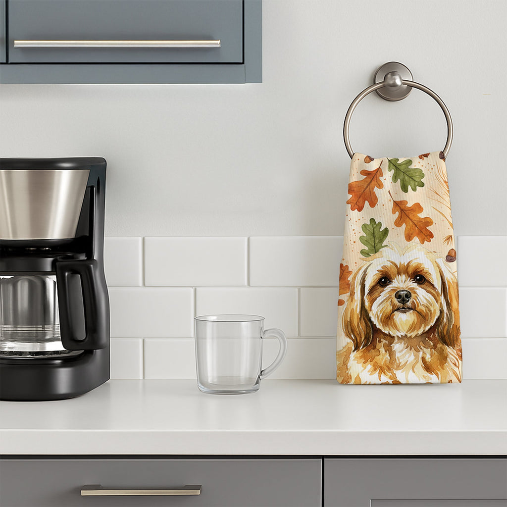 Gold Lhasa Apso Heirloom Fall Kitchen Towel Velour Plush Front and Cotton Loop Back Machine Washable