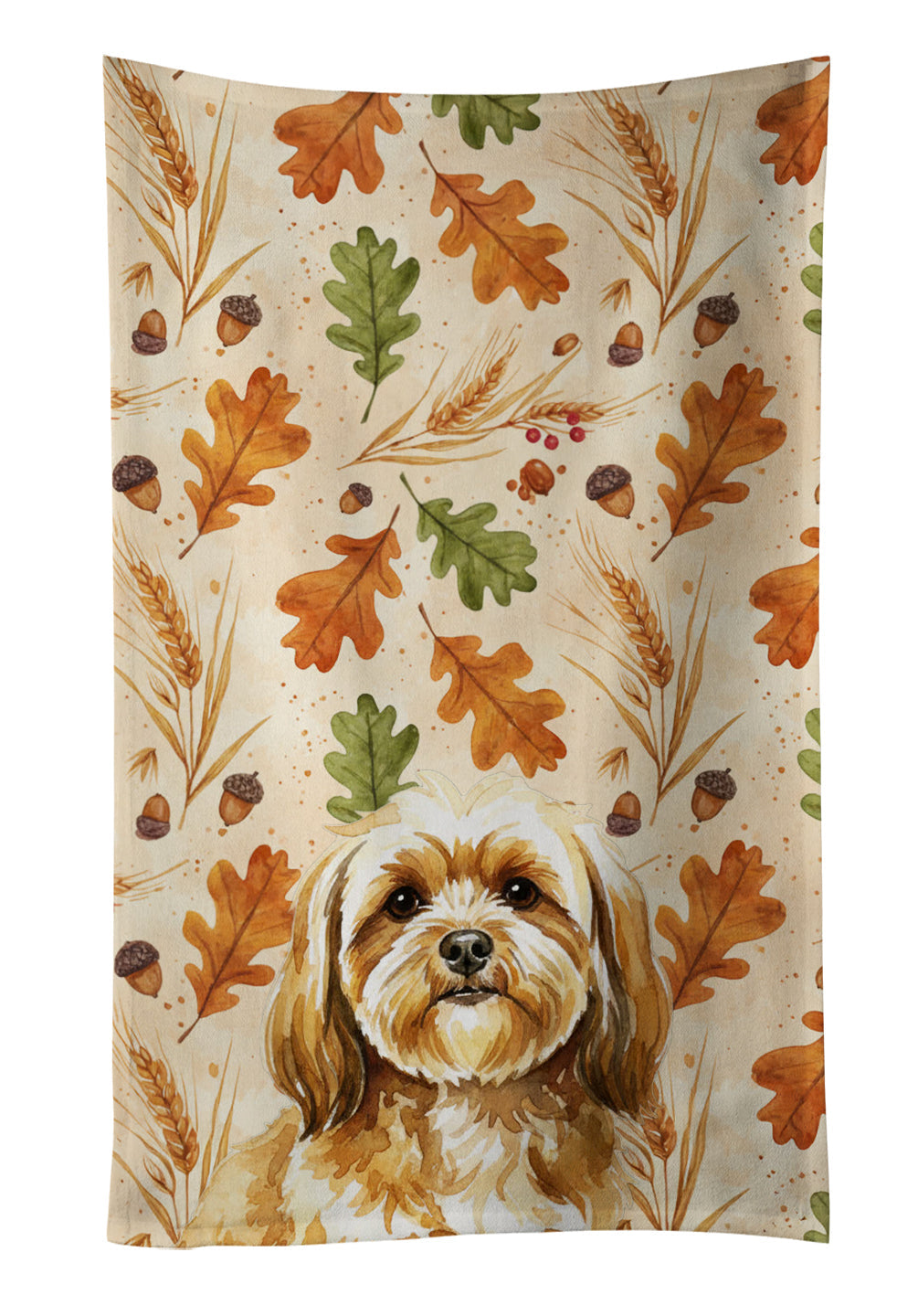 Gold Lhasa Apso Heirloom Fall Kitchen Towel Velour Plush Front and Cotton Loop Back Machine Washable
