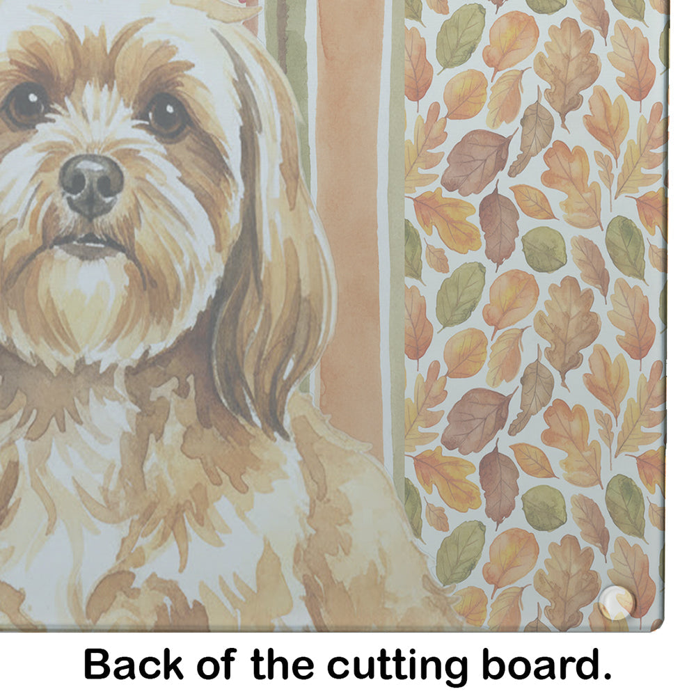 Gold Lhasa Apso Heirloom Fall Cutting Board Tempered Glass Kitchen Cutting Surface, Heat Resistant Chopping, Non-Slip Feet, Food Prep & Serving