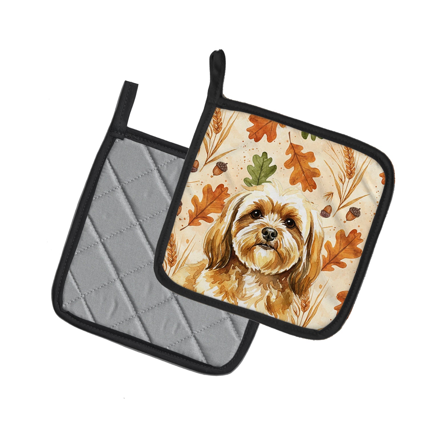 Gold Lhasa Apso Heirloom Fall Pot Holder Set of 2 Heat Resistant Quilted Hot Pads 7.5 x 7.5 Inch, Insulated Kitchen Trivets for Cooking & Baking