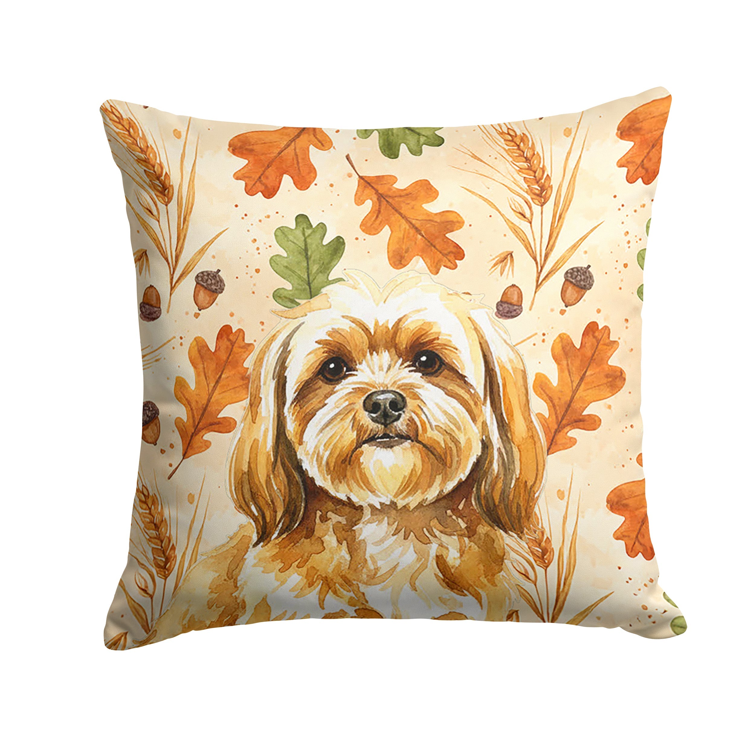 Gold Lhasa Apso Heirloom Fall Decorative Throw Pillow 14x14 Indoor Outdoor Accent Cushion, Fabric Cover with Insert for Sofa, Bed, Porch & Living Room