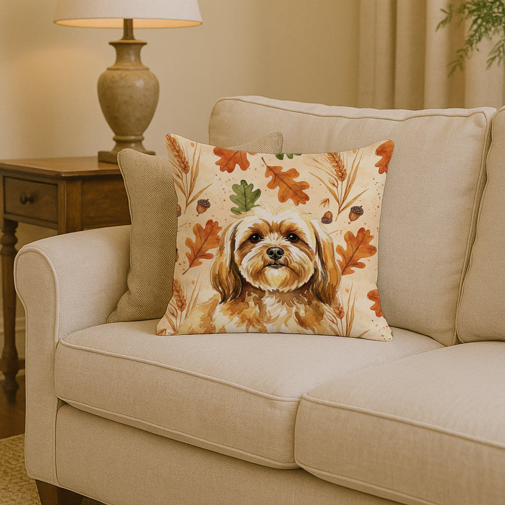 Gold Lhasa Apso Heirloom Fall Decorative Throw Pillow 14x14 Indoor Outdoor Accent Cushion, Fabric Cover with Insert for Sofa, Bed, Porch & Living Room