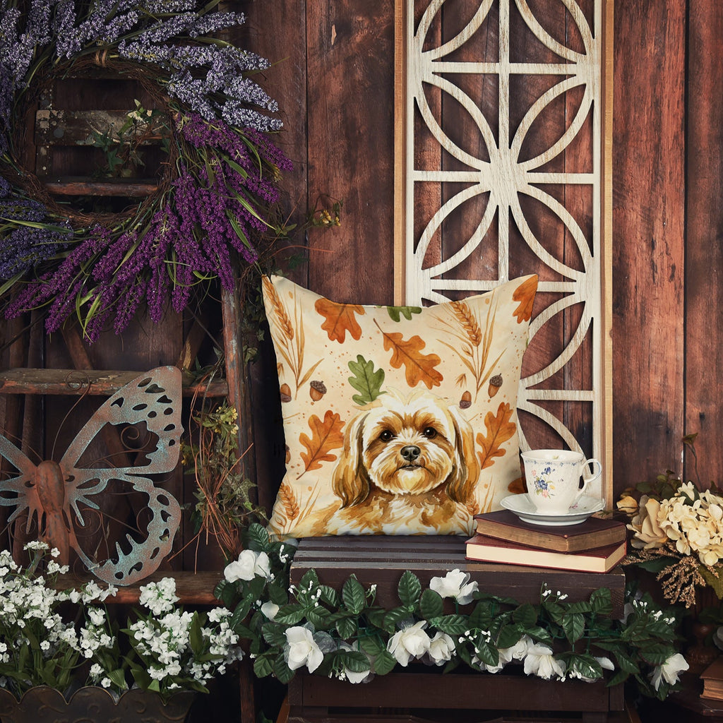 Gold Lhasa Apso Heirloom Fall Decorative Throw Pillow 14x14 Indoor Outdoor Accent Cushion, Fabric Cover with Insert for Sofa, Bed, Porch & Living Room
