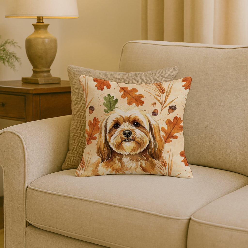 Gold Lhasa Apso Heirloom Fall Decorative Throw Pillow 18x18 Indoor Outdoor Accent Cushion, Fabric Cover with Insert for Sofa, Bed, Porch & Living Room