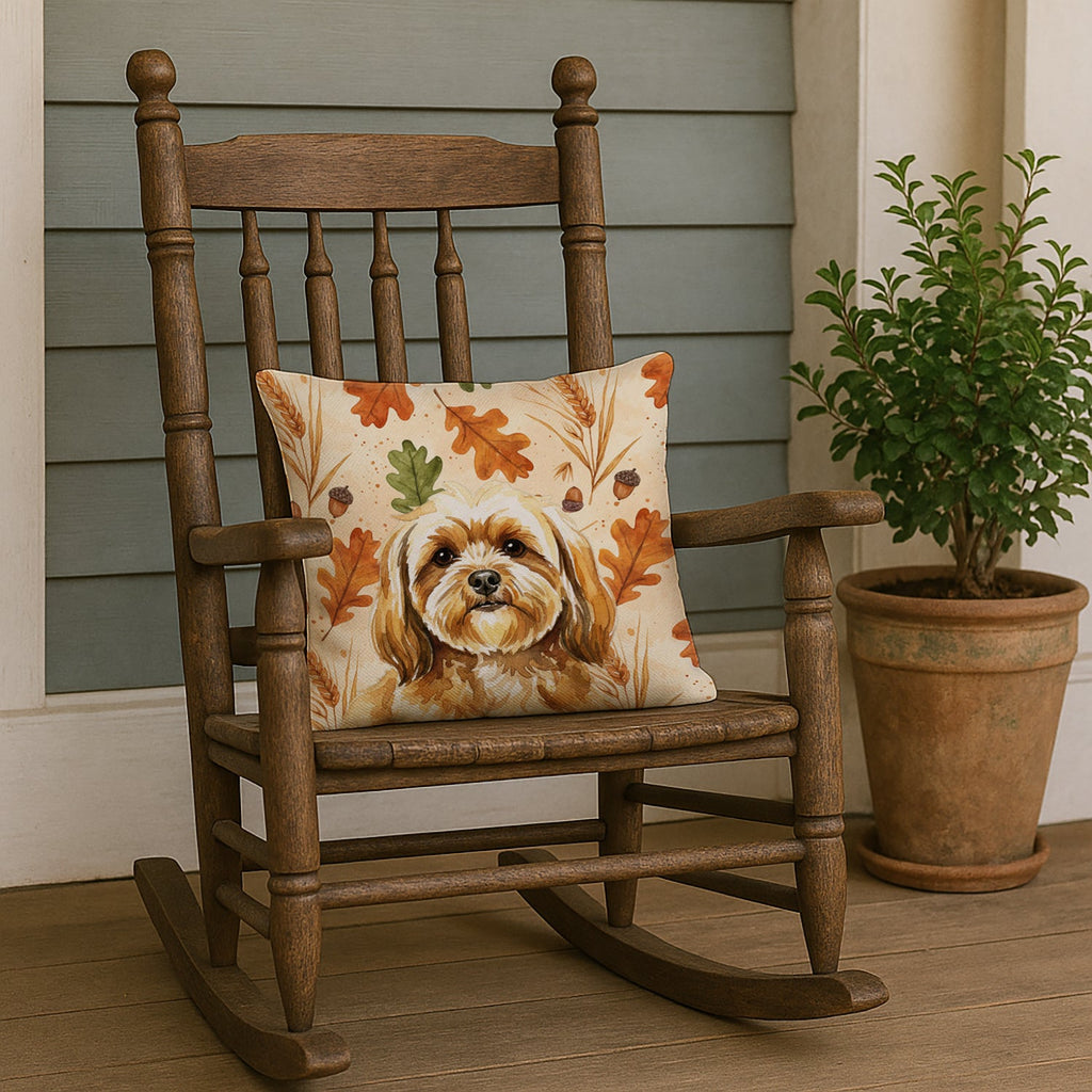 Gold Lhasa Apso Heirloom Fall Decorative Throw Pillow 18x18 Indoor Outdoor Accent Cushion, Fabric Cover with Insert for Sofa, Bed, Porch & Living Room