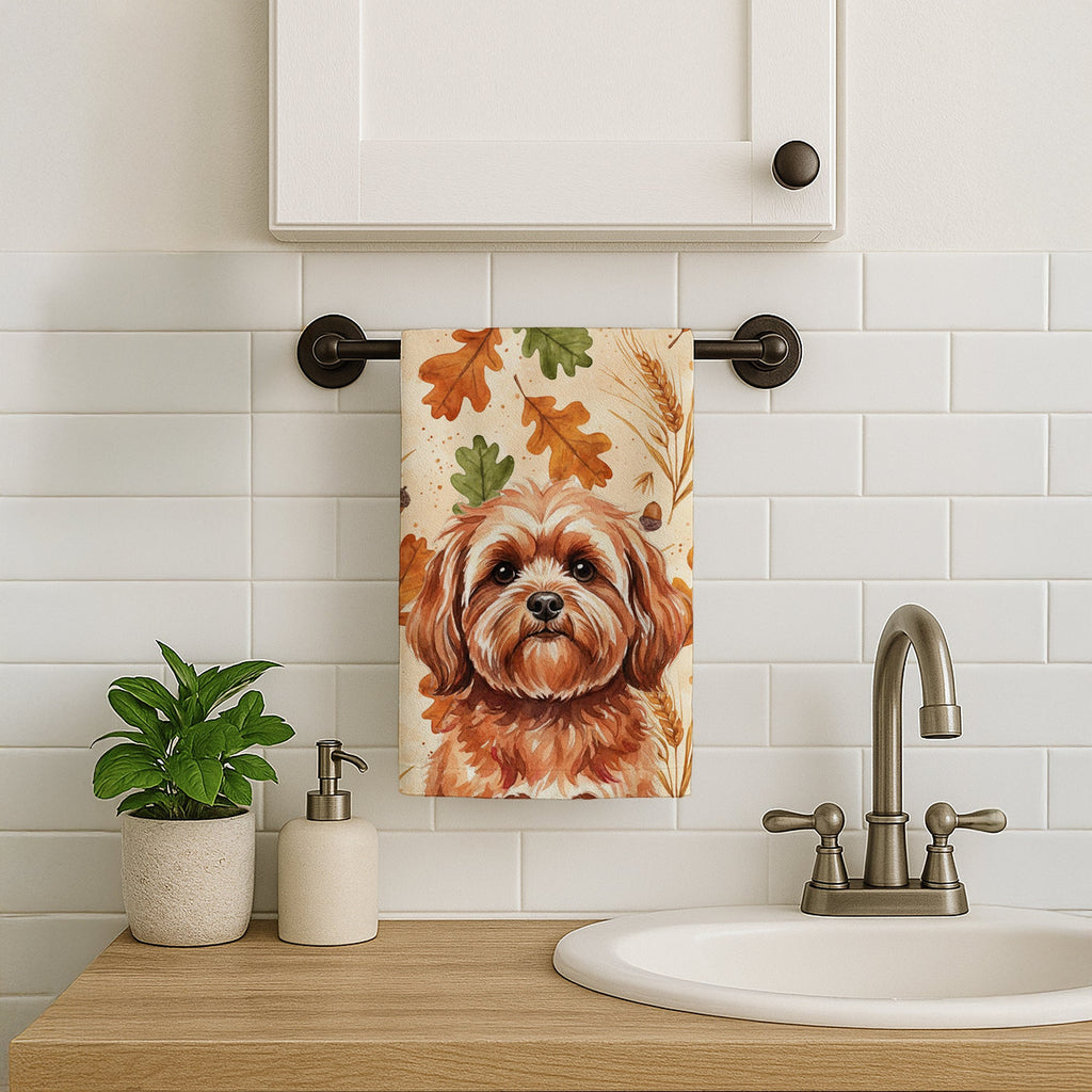 Red Lhasa Apso Heirloom Fall Kitchen Towel Velour Plush Front and Cotton Loop Back Machine Washable