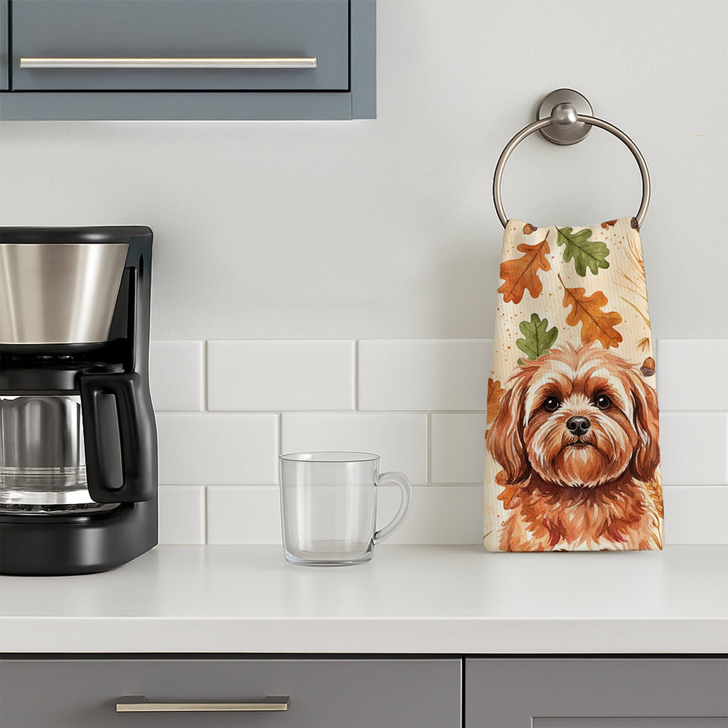 Red Lhasa Apso Heirloom Fall Kitchen Towel Velour Plush Front and Cotton Loop Back Machine Washable