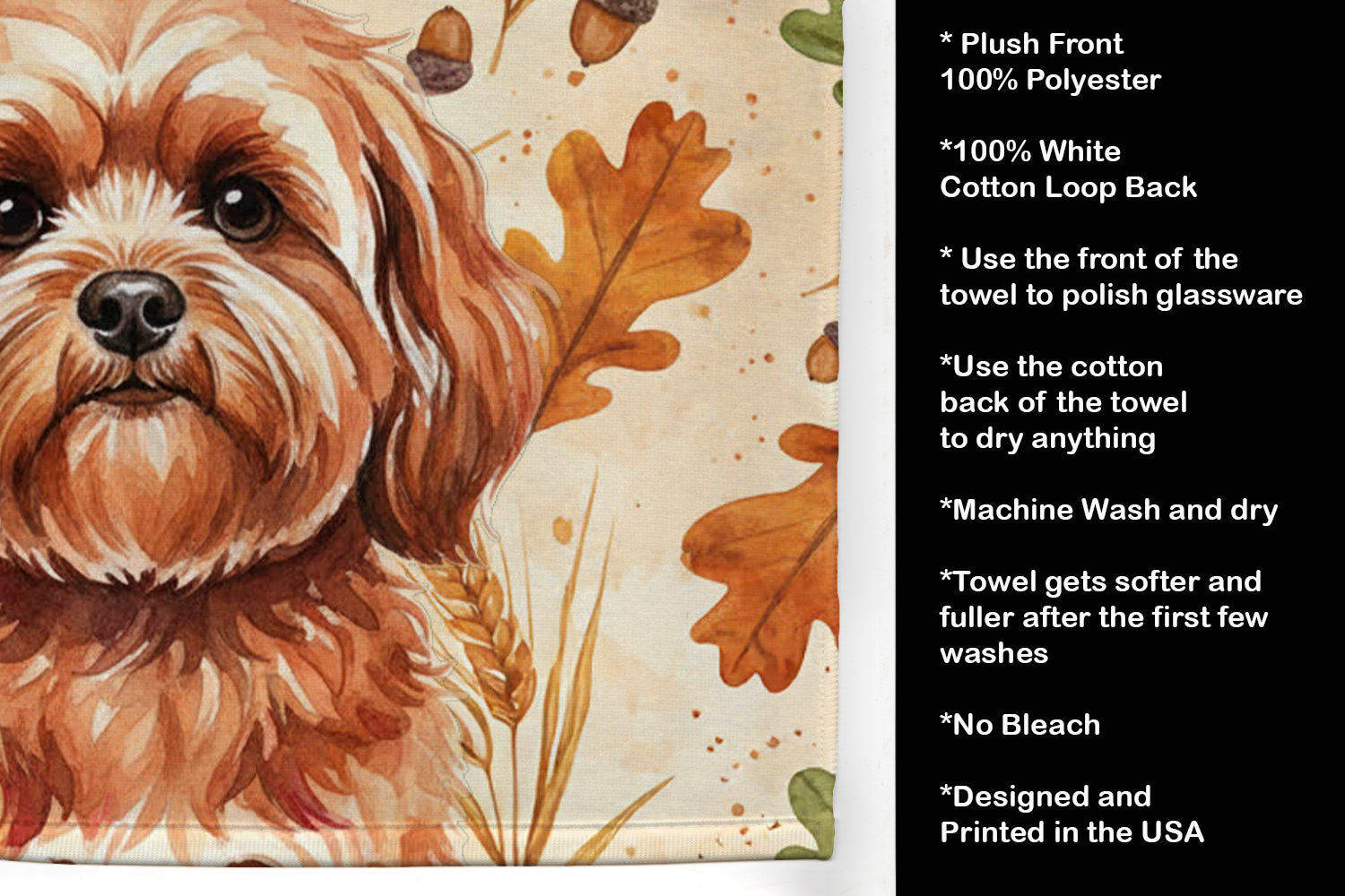 Red Lhasa Apso Heirloom Fall Kitchen Towel Velour Plush Front and Cotton Loop Back Machine Washable