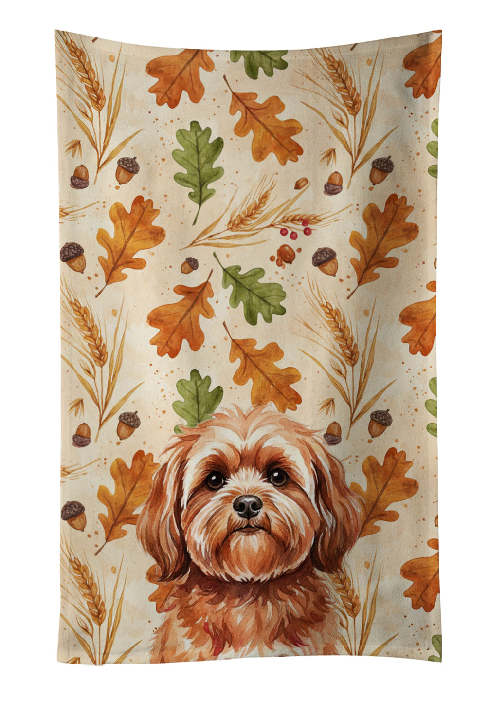 Red Lhasa Apso Heirloom Fall Kitchen Towel Velour Plush Front and Cotton Loop Back Machine Washable