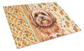 Red Lhasa Apso Heirloom Fall Cutting Board Tempered Glass Kitchen Cutting Surface, Heat Resistant Chopping, Non-Slip Feet, Food Prep & Serving