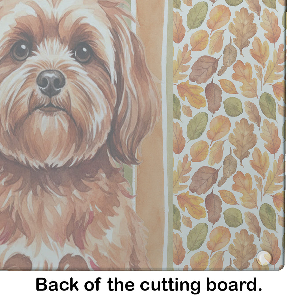 Red Lhasa Apso Heirloom Fall Cutting Board Tempered Glass Kitchen Cutting Surface, Heat Resistant Chopping, Non-Slip Feet, Food Prep & Serving