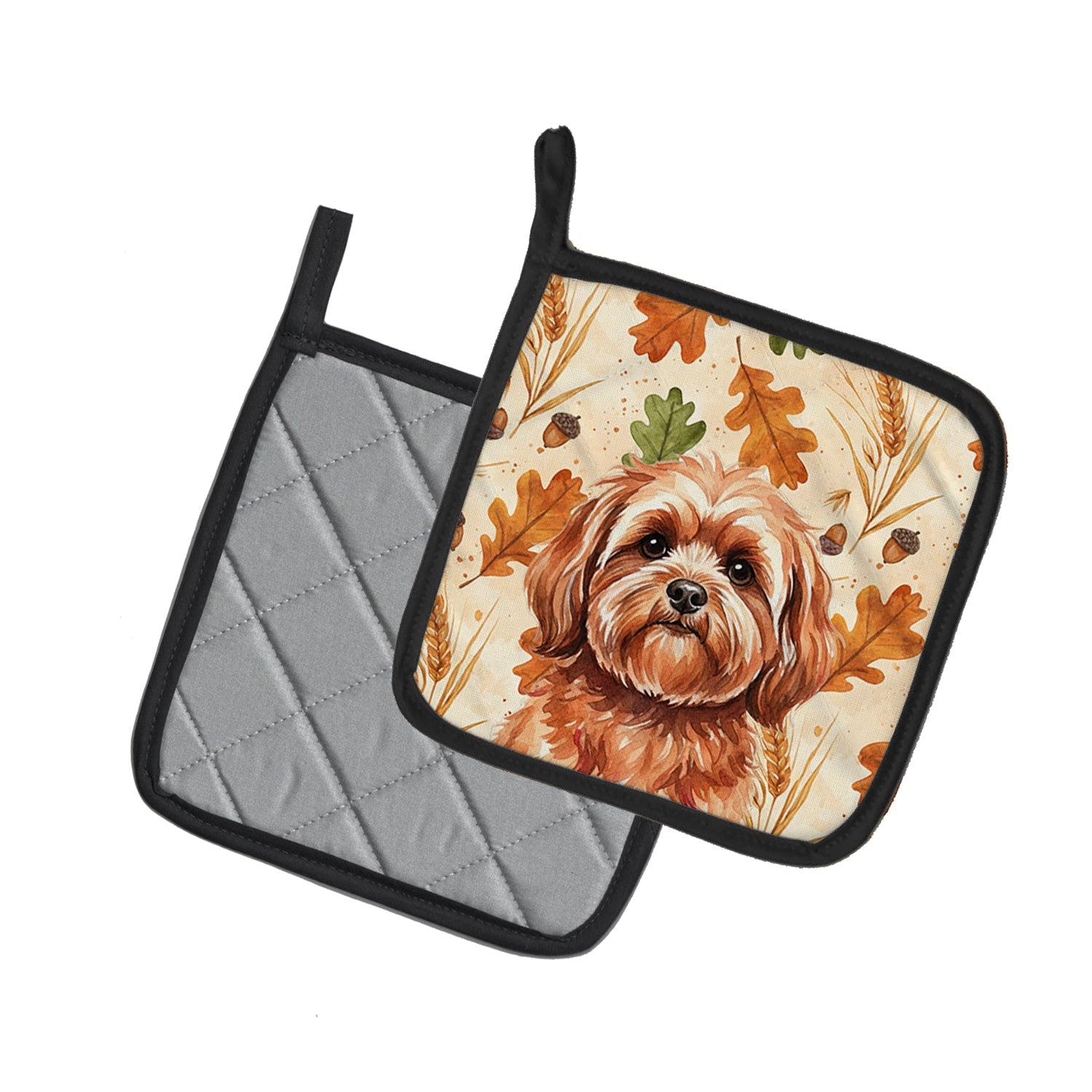 Red Lhasa Apso Heirloom Fall Pot Holder Set of 2 Heat Resistant Quilted Hot Pads 7.5 x 7.5 Inch, Insulated Kitchen Trivets for Cooking & Baking