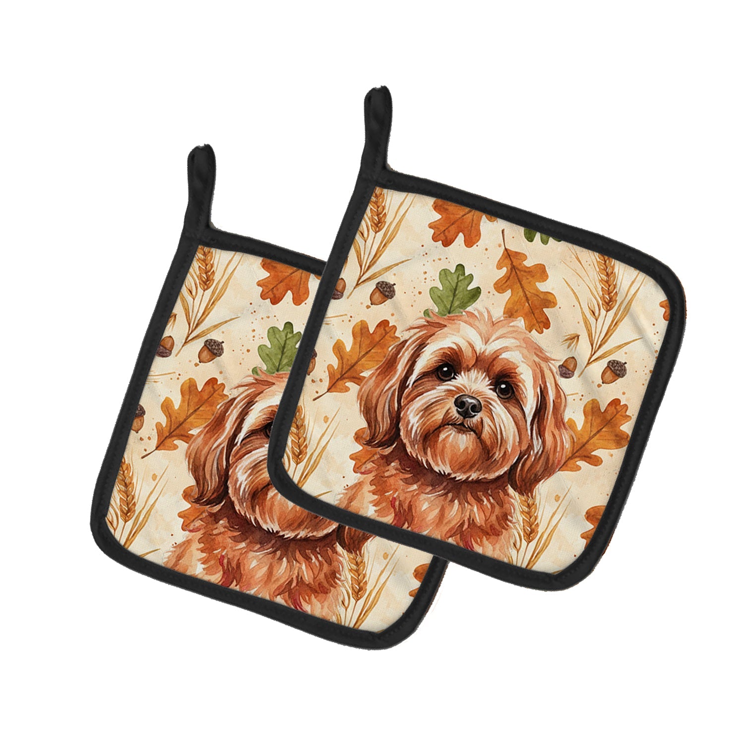 Red Lhasa Apso Heirloom Fall Pot Holder Set of 2 Heat Resistant Quilted Hot Pads 7.5 x 7.5 Inch, Insulated Kitchen Trivets for Cooking & Baking