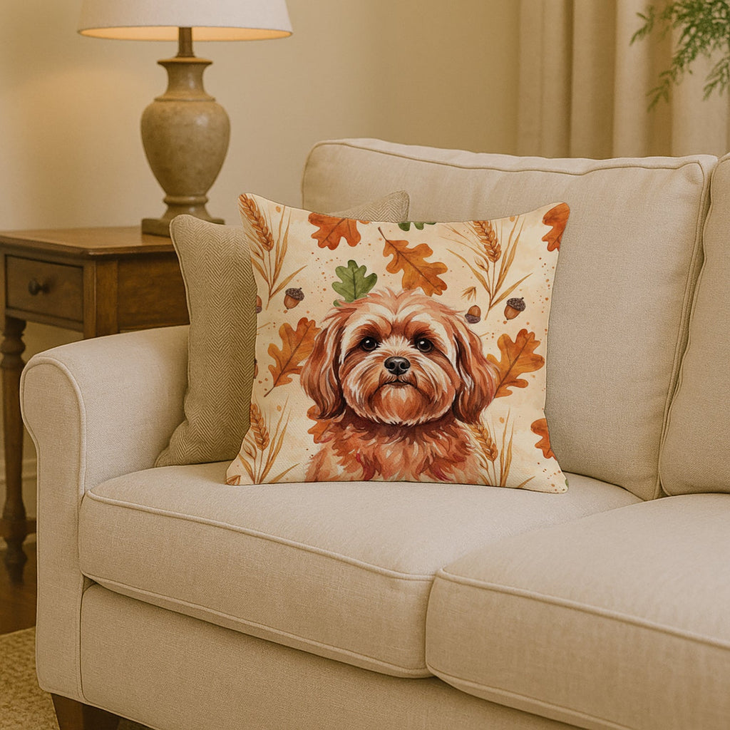 Red Lhasa Apso Heirloom Fall Decorative Throw Pillow 14x14 Indoor Outdoor Accent Cushion, Fabric Cover with Insert for Sofa, Bed, Porch & Living Room