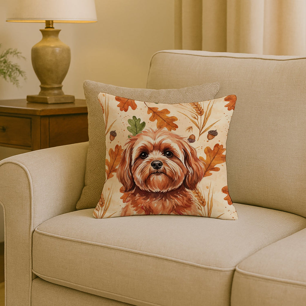 Red Lhasa Apso Heirloom Fall Decorative Throw Pillow 18x18 Indoor Outdoor Accent Cushion, Fabric Cover with Insert for Sofa, Bed, Porch & Living Room