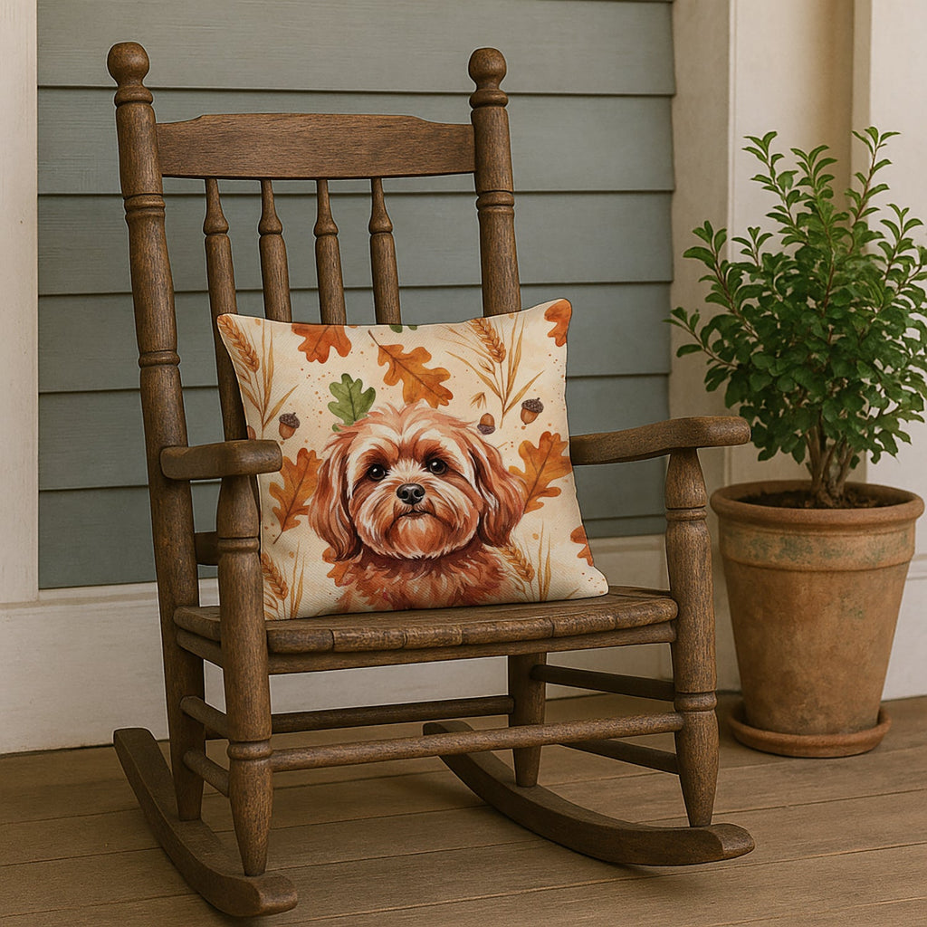 Red Lhasa Apso Heirloom Fall Decorative Throw Pillow 18x18 Indoor Outdoor Accent Cushion, Fabric Cover with Insert for Sofa, Bed, Porch & Living Room