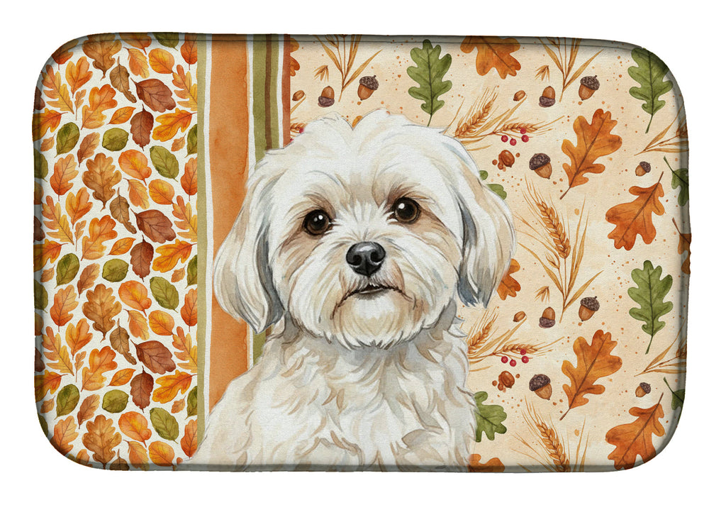 White Lhasa Apso Heirloom Fall Dish Drying Mat Absorbent Dish Drying Mat Pad for Kitchen Counter Dish Drainer Mat for Countertop, 14 x 21", Multicolor