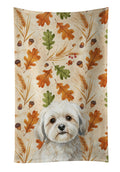 White Lhasa Apso Heirloom Fall Kitchen Towel Velour Plush Front and Cotton Loop Back Machine Washable