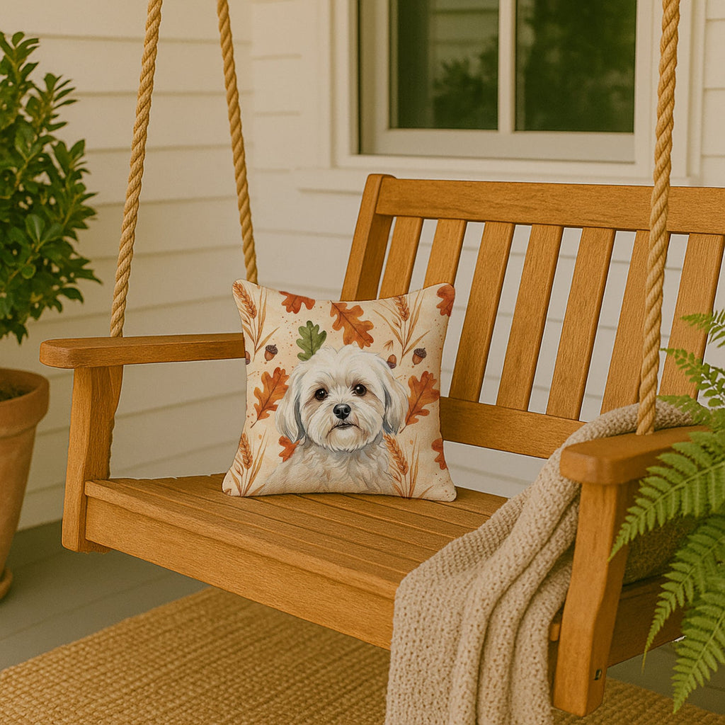 White Lhasa Apso Heirloom Fall Decorative Throw Pillow 14x14 Indoor Outdoor Accent Cushion, Fabric Cover with Insert for Sofa, Bed, Porch & Living Room