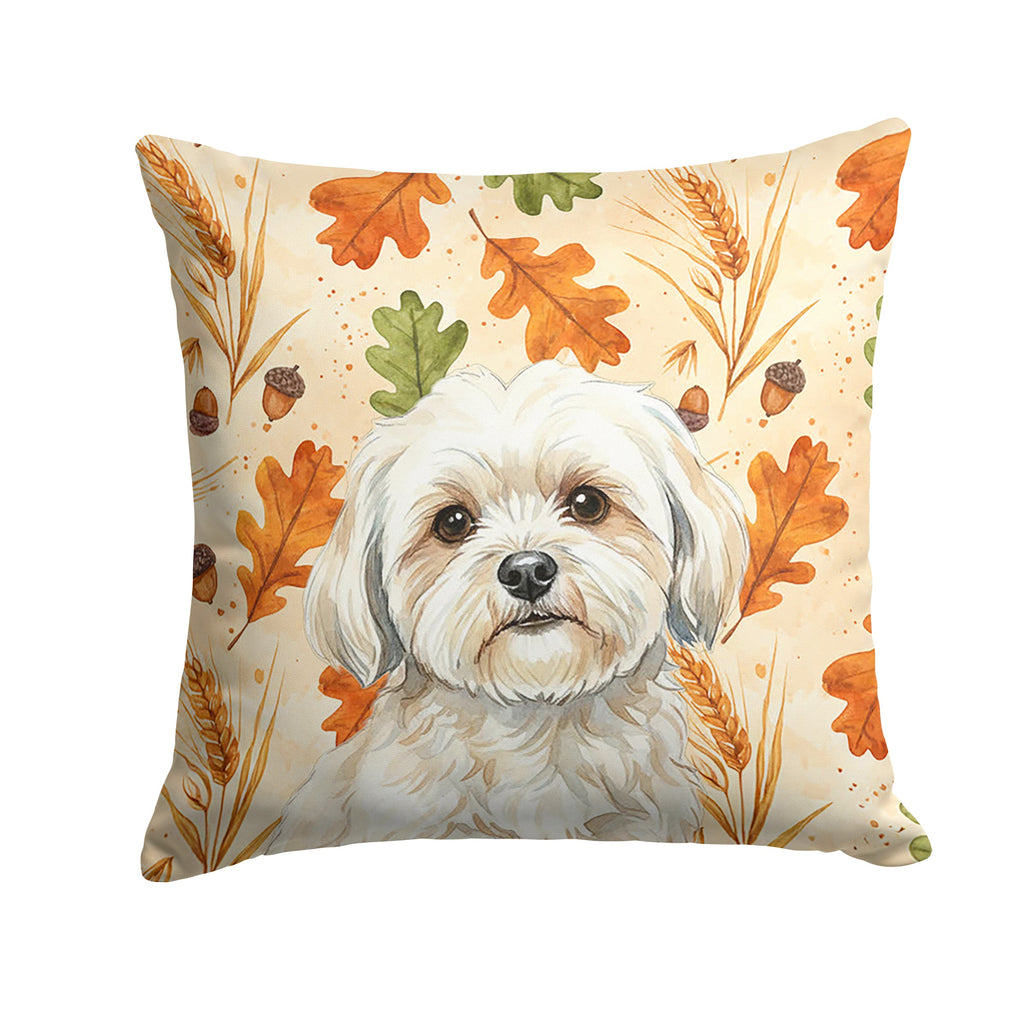 White Lhasa Apso Heirloom Fall Decorative Throw Pillow 18x18 Indoor Outdoor Accent Cushion, Fabric Cover with Insert for Sofa, Bed, Porch & Living Room