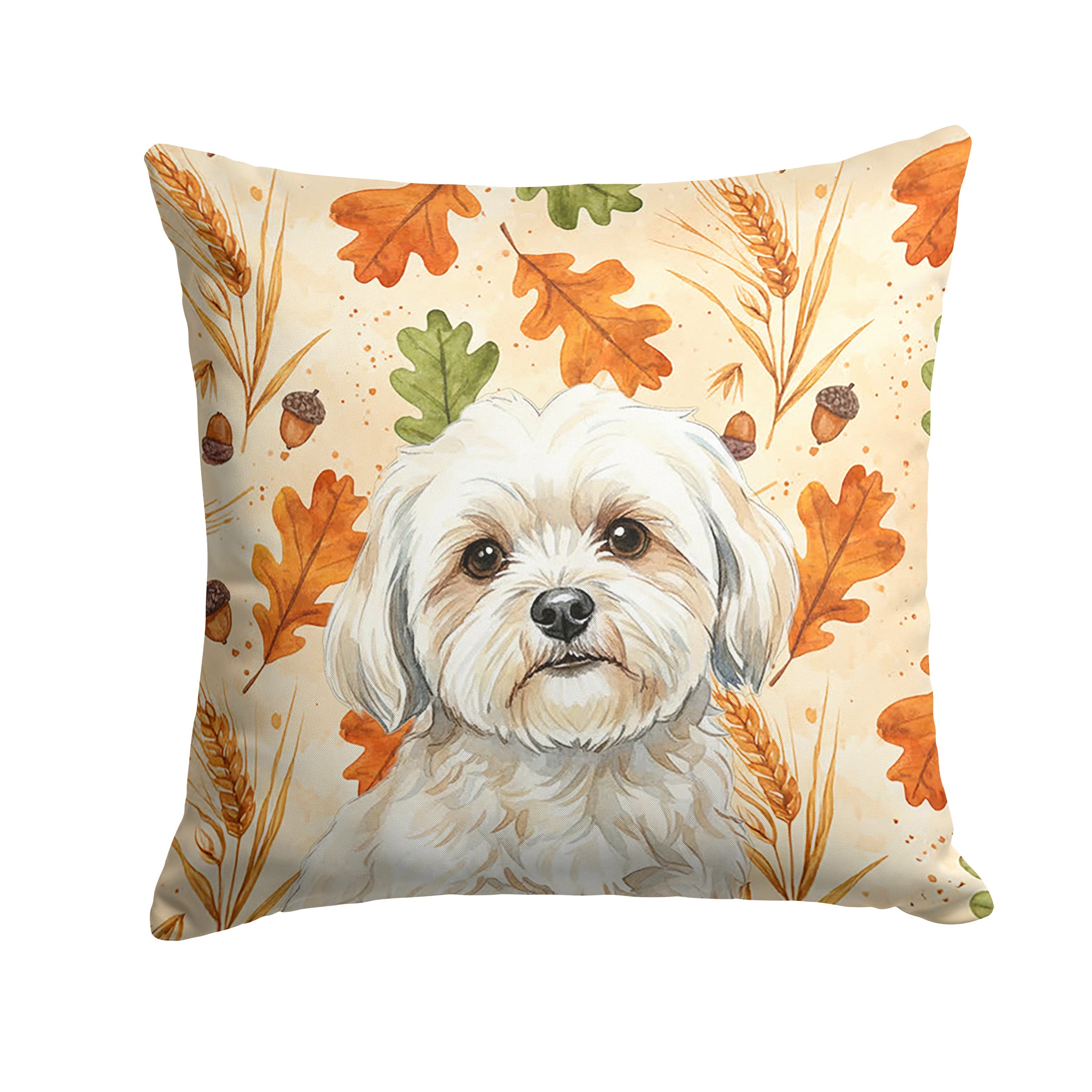 White Lhasa Apso Heirloom Fall Decorative Throw Pillow 18x18 Indoor Outdoor Accent Cushion, Fabric Cover with Insert for Sofa, Bed, Porch & Living Room
