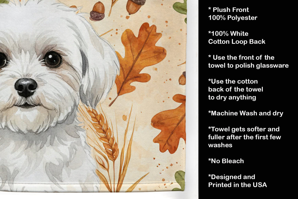 Maltese Heirloom Fall Kitchen Towel Velour Plush Front and Cotton Loop Back Machine Washable