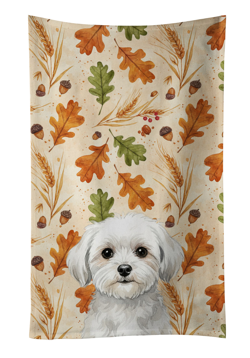 Maltese Heirloom Fall Kitchen Towel Velour Plush Front and Cotton Loop Back Machine Washable