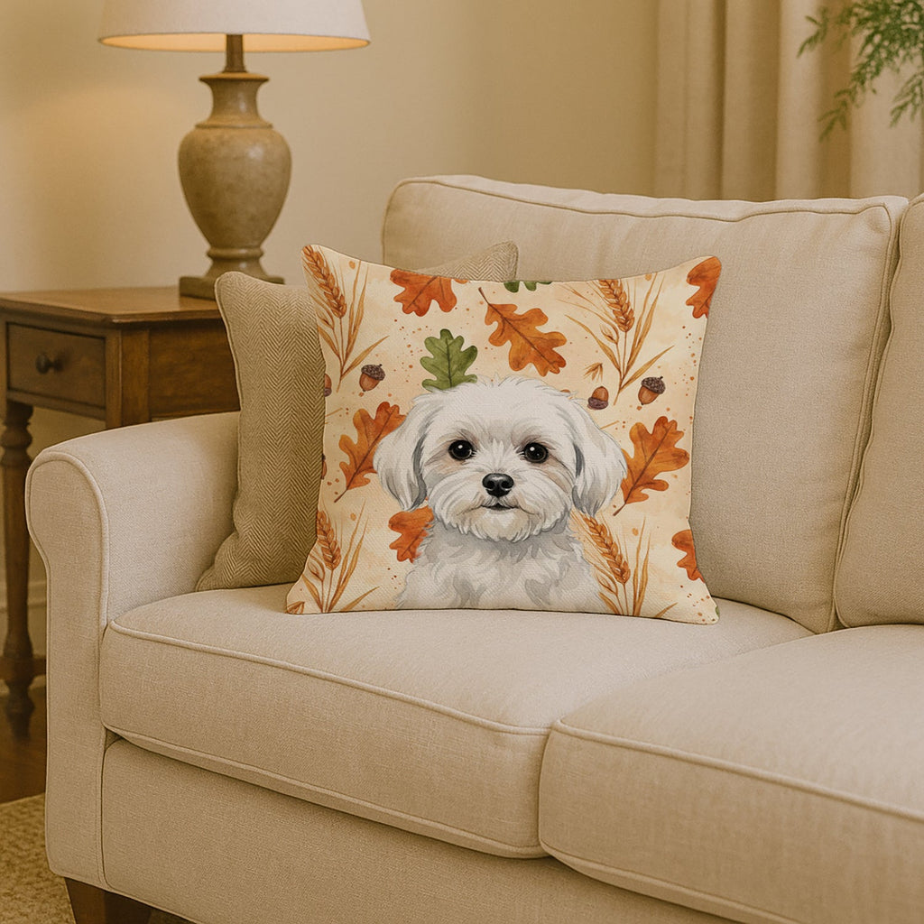 Maltese Heirloom Fall Decorative Throw Pillow 14x14 Indoor Outdoor Accent Cushion, Fabric Cover with Insert for Sofa, Bed, Porch & Living Room