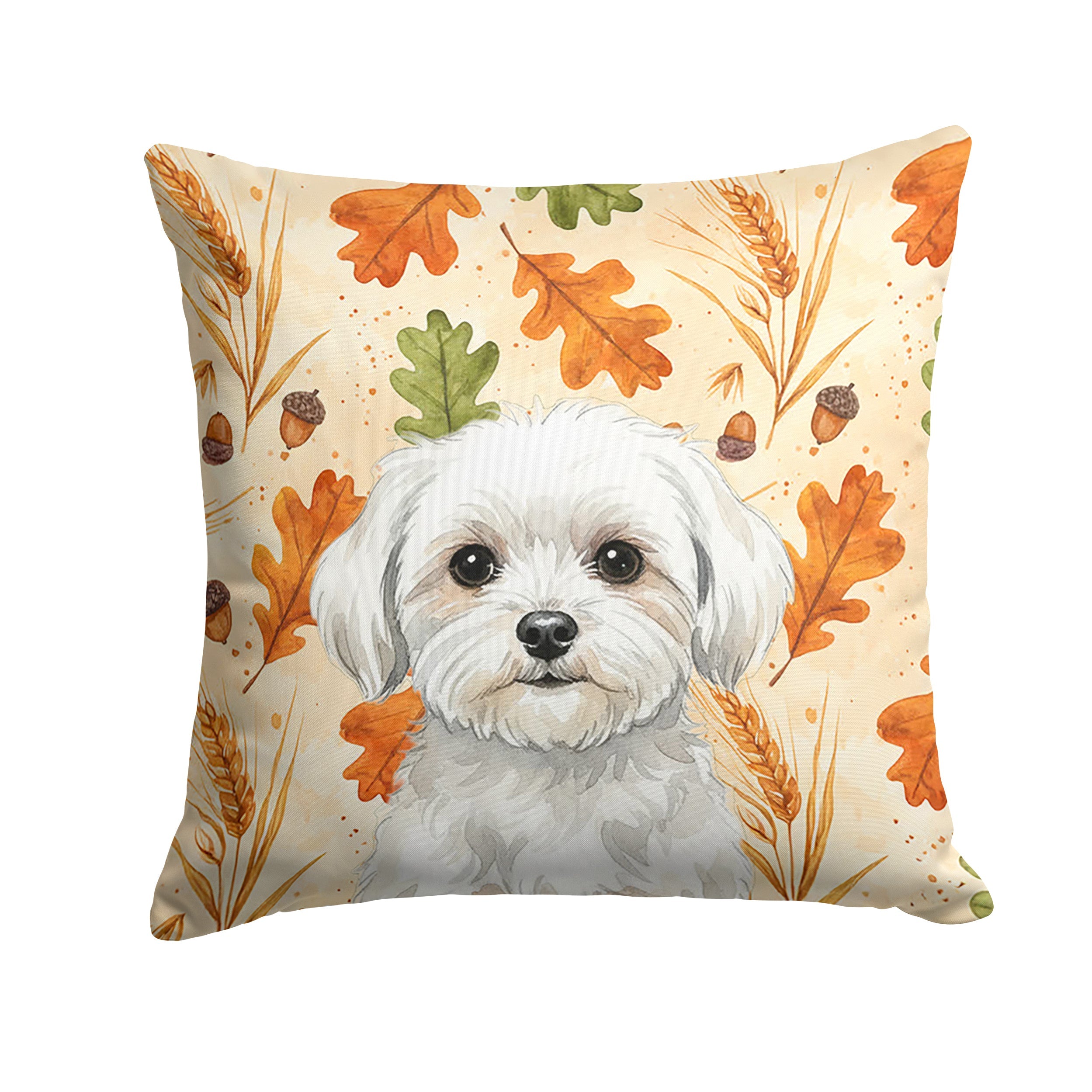 Maltese Heirloom Fall Decorative Throw Pillow 18x18 Indoor Outdoor Accent Cushion, Fabric Cover with Insert for Sofa, Bed, Porch & Living Room