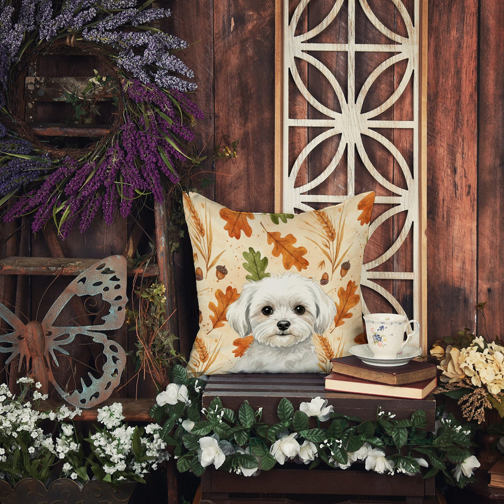 Maltese Heirloom Fall Decorative Throw Pillow 18x18 Indoor Outdoor Accent Cushion, Fabric Cover with Insert for Sofa, Bed, Porch & Living Room