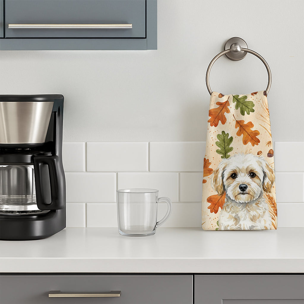 Maltipoo Heirloom Fall Kitchen Towel Velour Plush Front and Cotton Loop Back Machine Washable