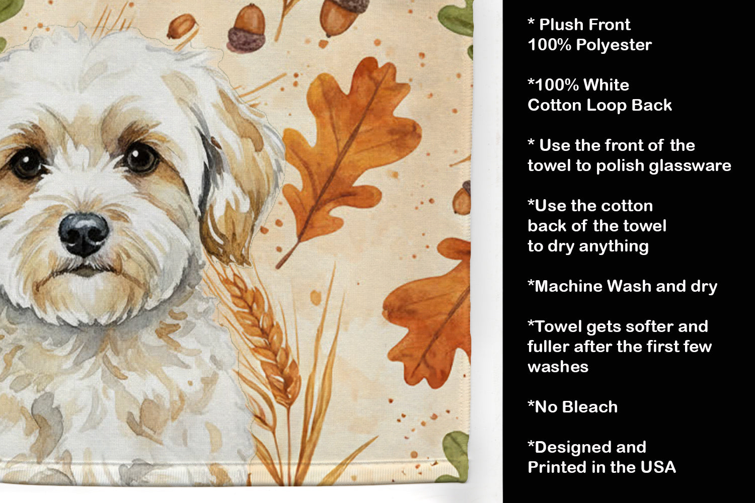 Maltipoo Heirloom Fall Kitchen Towel Velour Plush Front and Cotton Loop Back Machine Washable