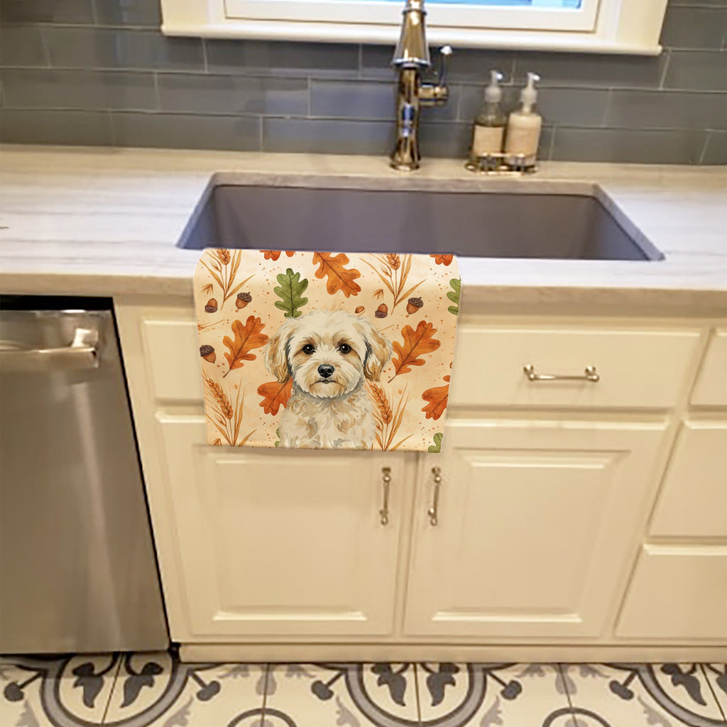 Maltipoo Heirloom Fall Kitchen Towel Velour Plush Front and Cotton Loop Back Machine Washable