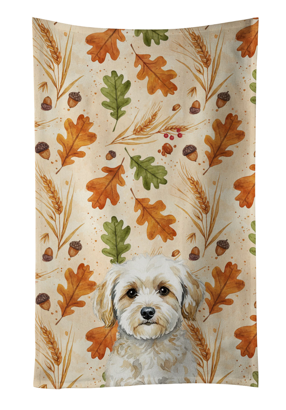 Maltipoo Heirloom Fall Kitchen Towel Velour Plush Front and Cotton Loop Back Machine Washable