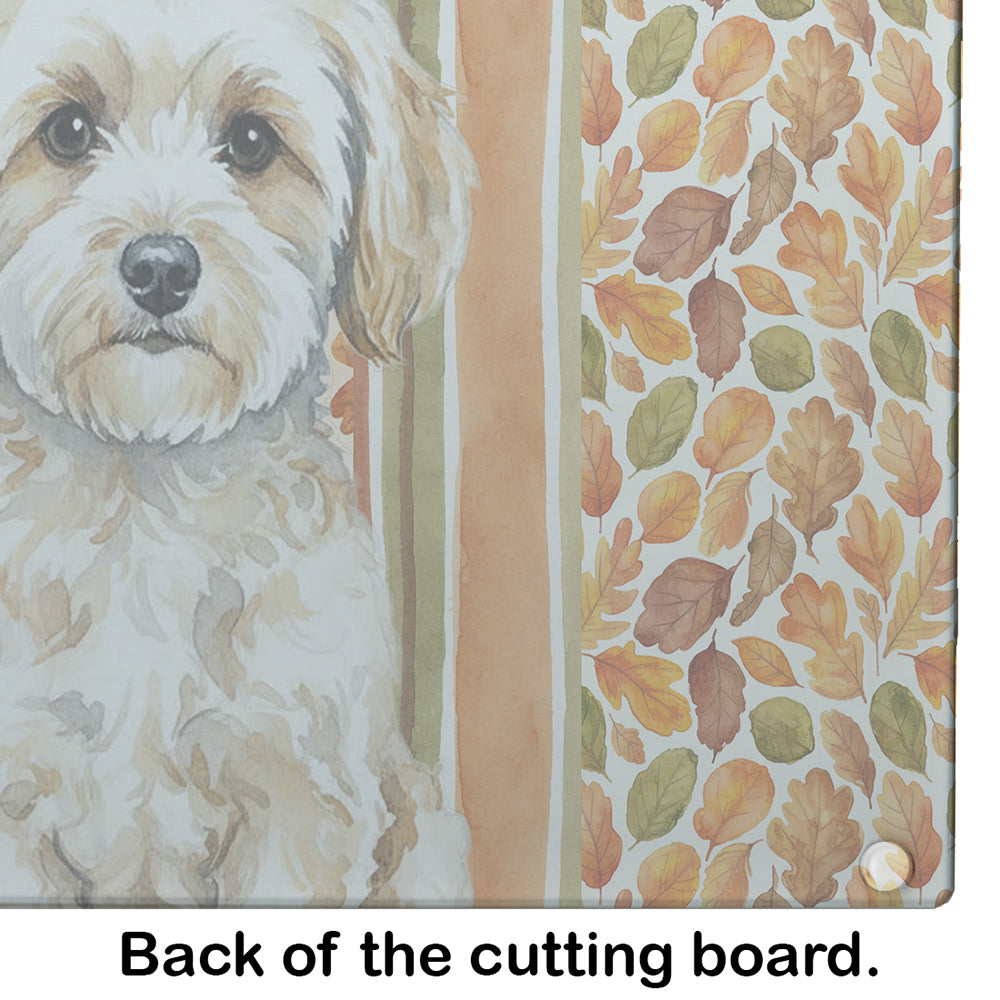 Maltipoo Heirloom Fall Cutting Board Tempered Glass Kitchen Cutting Surface, Heat Resistant Chopping, Non-Slip Feet, Food Prep & Serving
