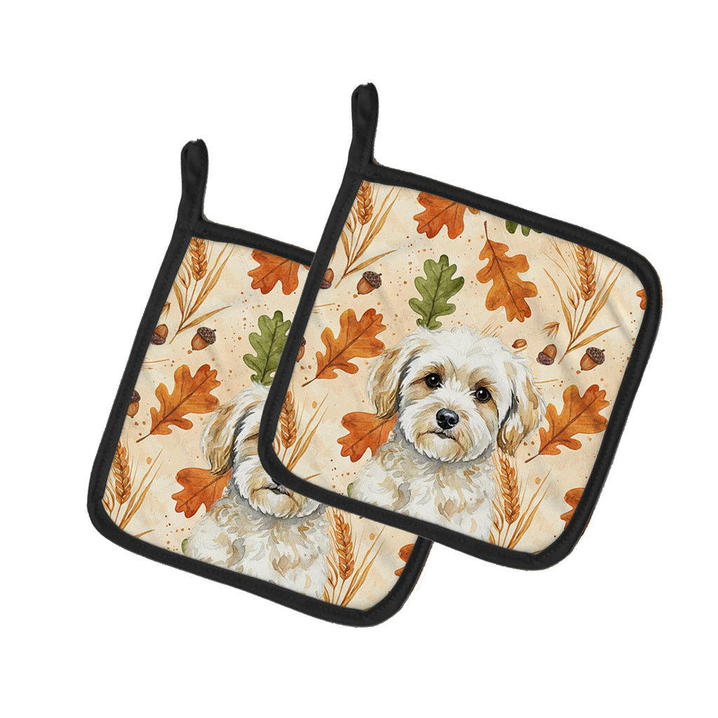 Maltipoo Heirloom Fall Pot Holder Set of 2 Heat Resistant Quilted Hot Pads 7.5 x 7.5 Inch, Insulated Kitchen Trivets for Cooking & Baking