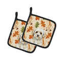 Maltipoo Heirloom Fall Pot Holder Set of 2 Heat Resistant Quilted Hot Pads 7.5 x 7.5 Inch, Insulated Kitchen Trivets for Cooking & Baking