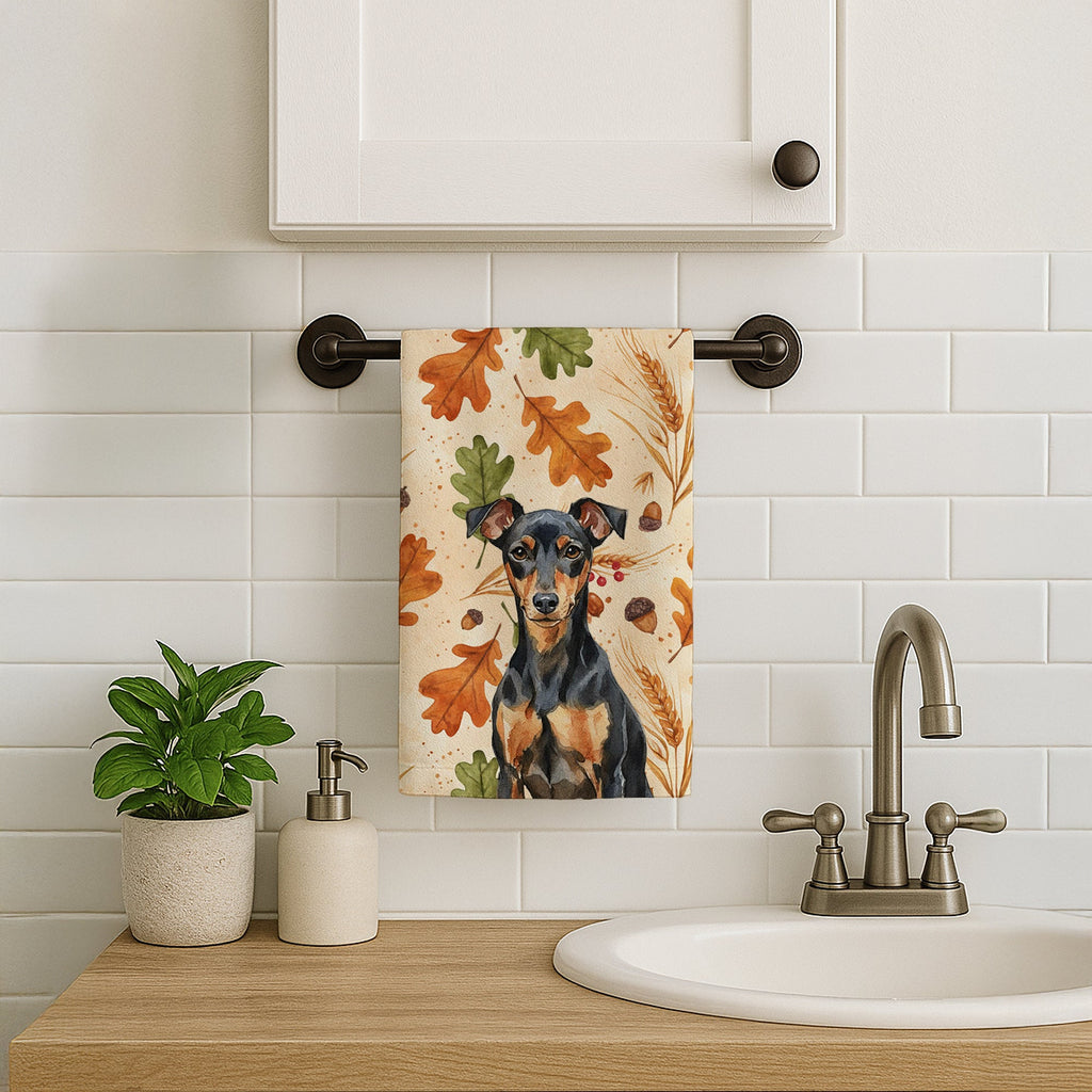 Manchester Terrier Heirloom Fall Kitchen Towel Velour Plush Front and Cotton Loop Back Machine Washable