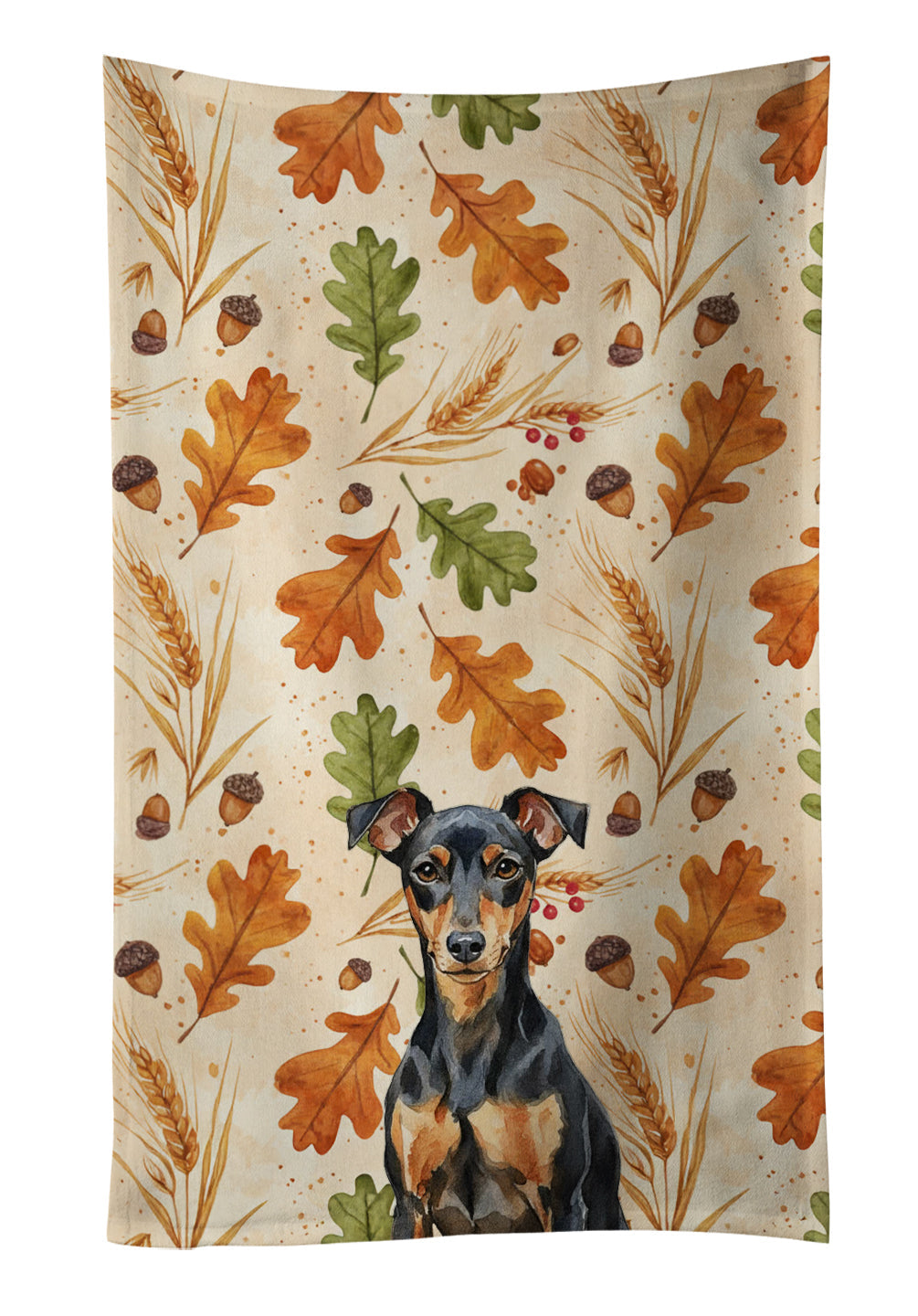 Manchester Terrier Heirloom Fall Kitchen Towel Velour Plush Front and Cotton Loop Back Machine Washable