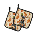 Manchester Terrier Heirloom Fall Pot Holder Set of 2 Heat Resistant Quilted Hot Pads 7.5 x 7.5 Inch, Insulated Kitchen Trivets for Cooking & Baking