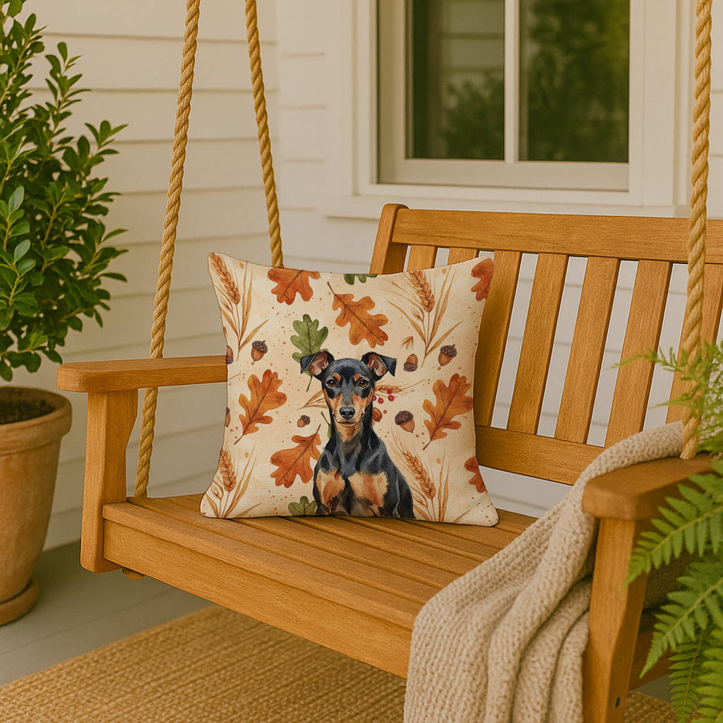 Manchester Terrier Heirloom Fall Decorative Throw Pillow 18x18 Indoor Outdoor Accent Cushion, Fabric Cover with Insert for Sofa, Bed, Porch & Living Room