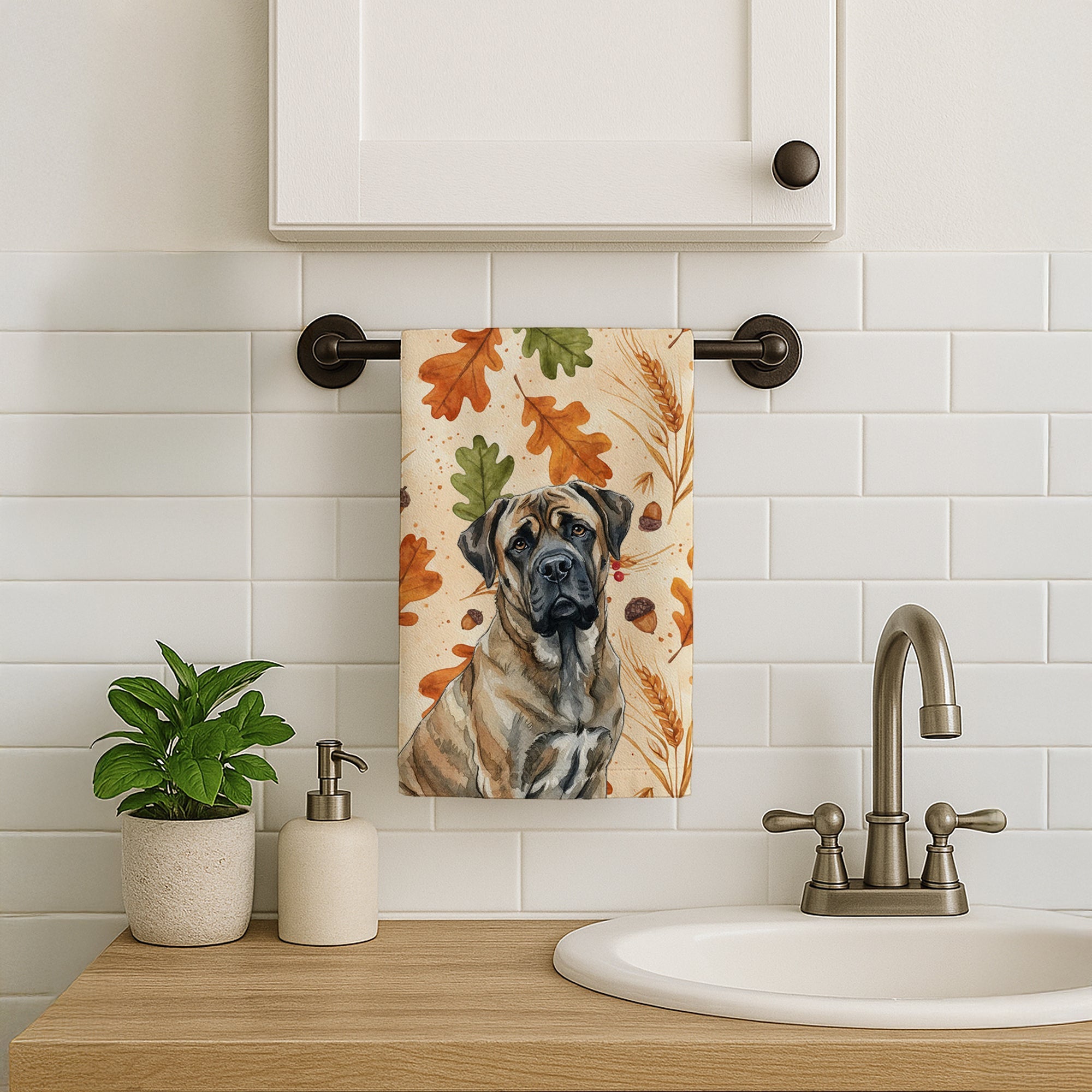 Brindle Mastiff Heirloom Fall Kitchen Towel Velour Plush Front and Cotton Loop Back Machine Washable