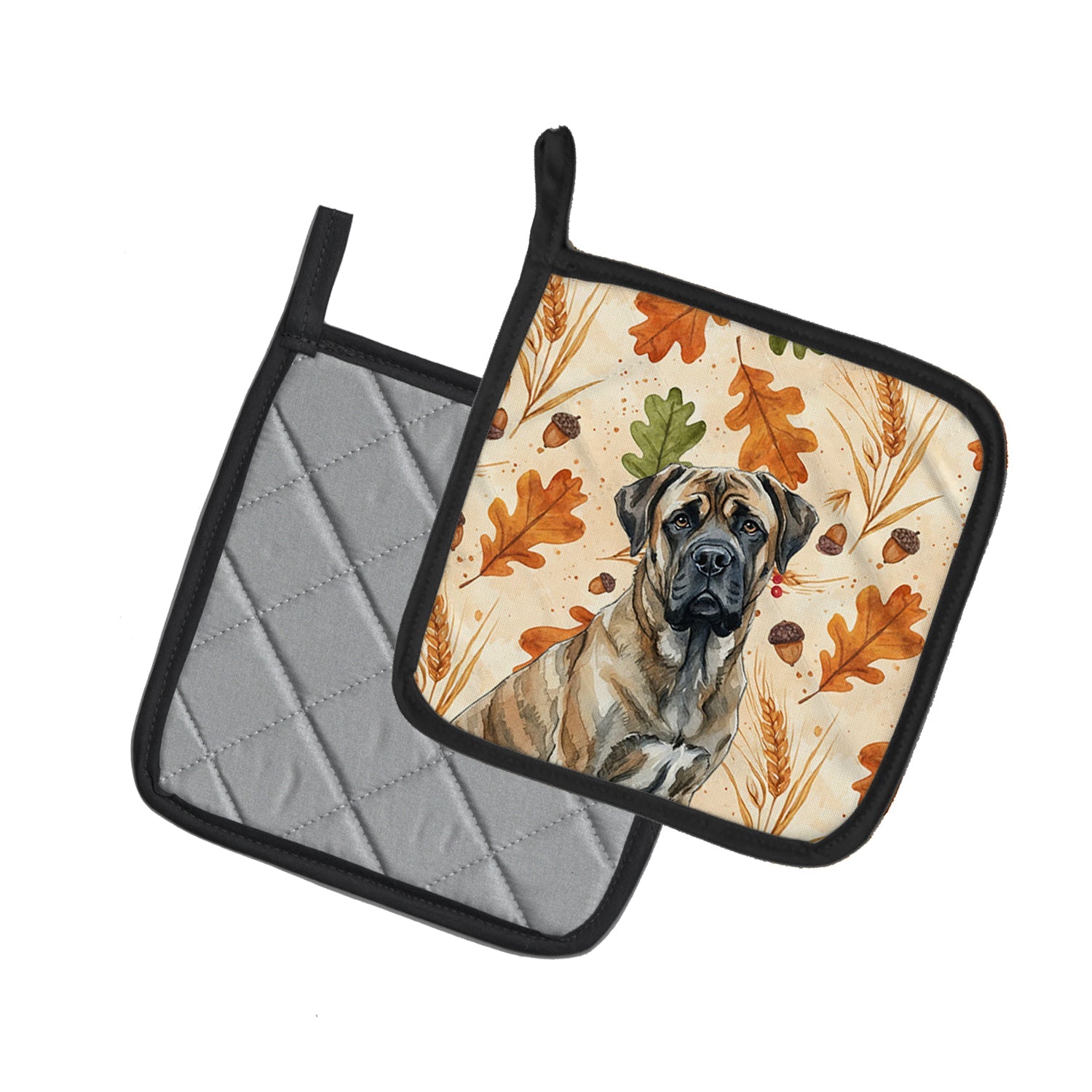 Brindle Mastiff Heirloom Fall Pot Holder Set of 2 Heat Resistant Quilted Hot Pads 7.5 x 7.5 Inch, Insulated Kitchen Trivets for Cooking & Baking