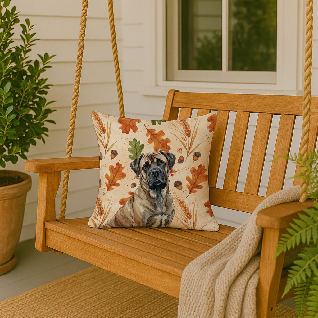 Brindle Mastiff Heirloom Fall Decorative Throw Pillow 18x18 Indoor Outdoor Accent Cushion, Fabric Cover with Insert for Sofa, Bed, Porch & Living Room
