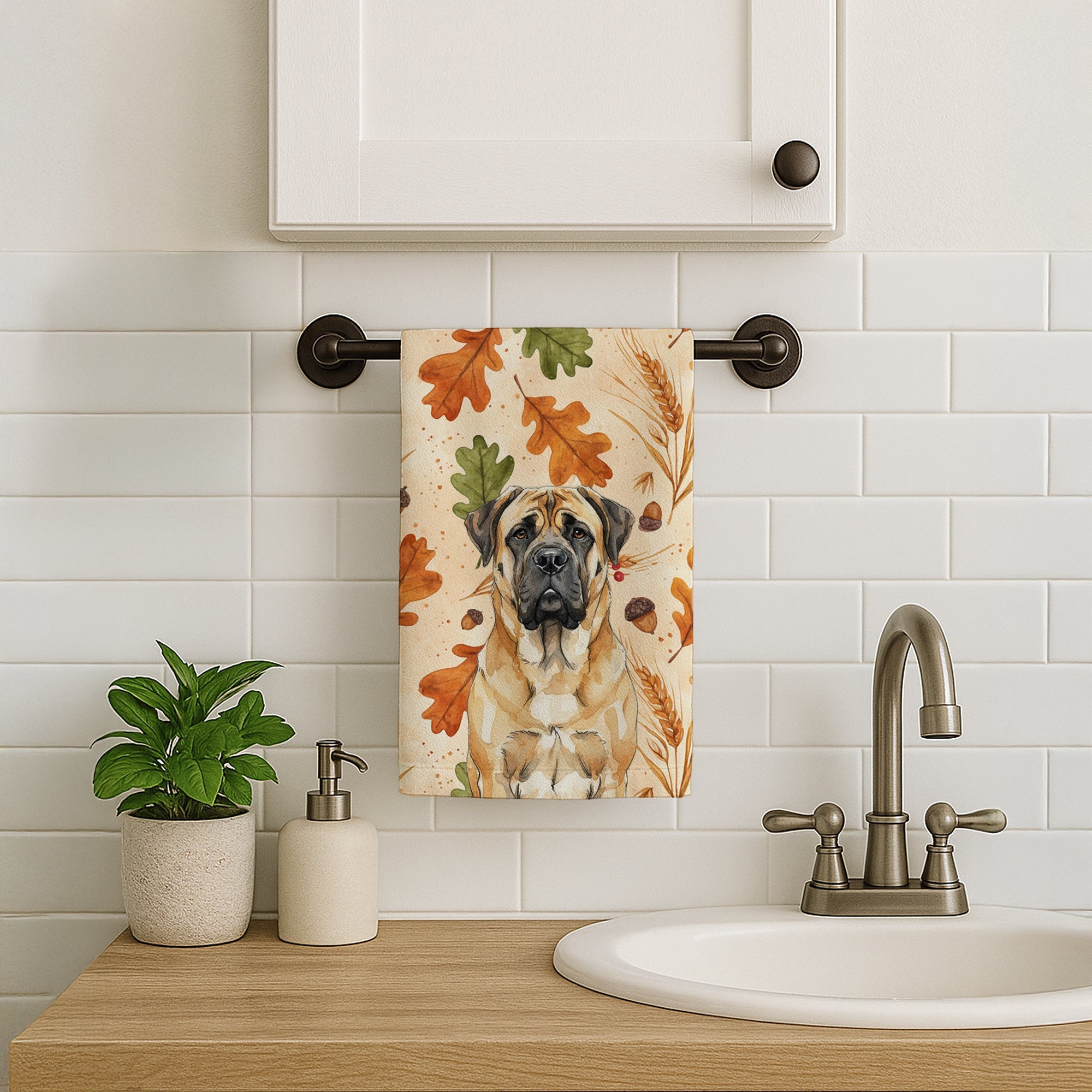 Fawn Mastiff Heirloom Fall Kitchen Towel Velour Plush Front and Cotton Loop Back Machine Washable
