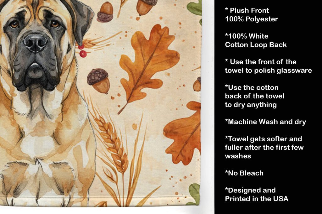 Fawn Mastiff Heirloom Fall Kitchen Towel Velour Plush Front and Cotton Loop Back Machine Washable