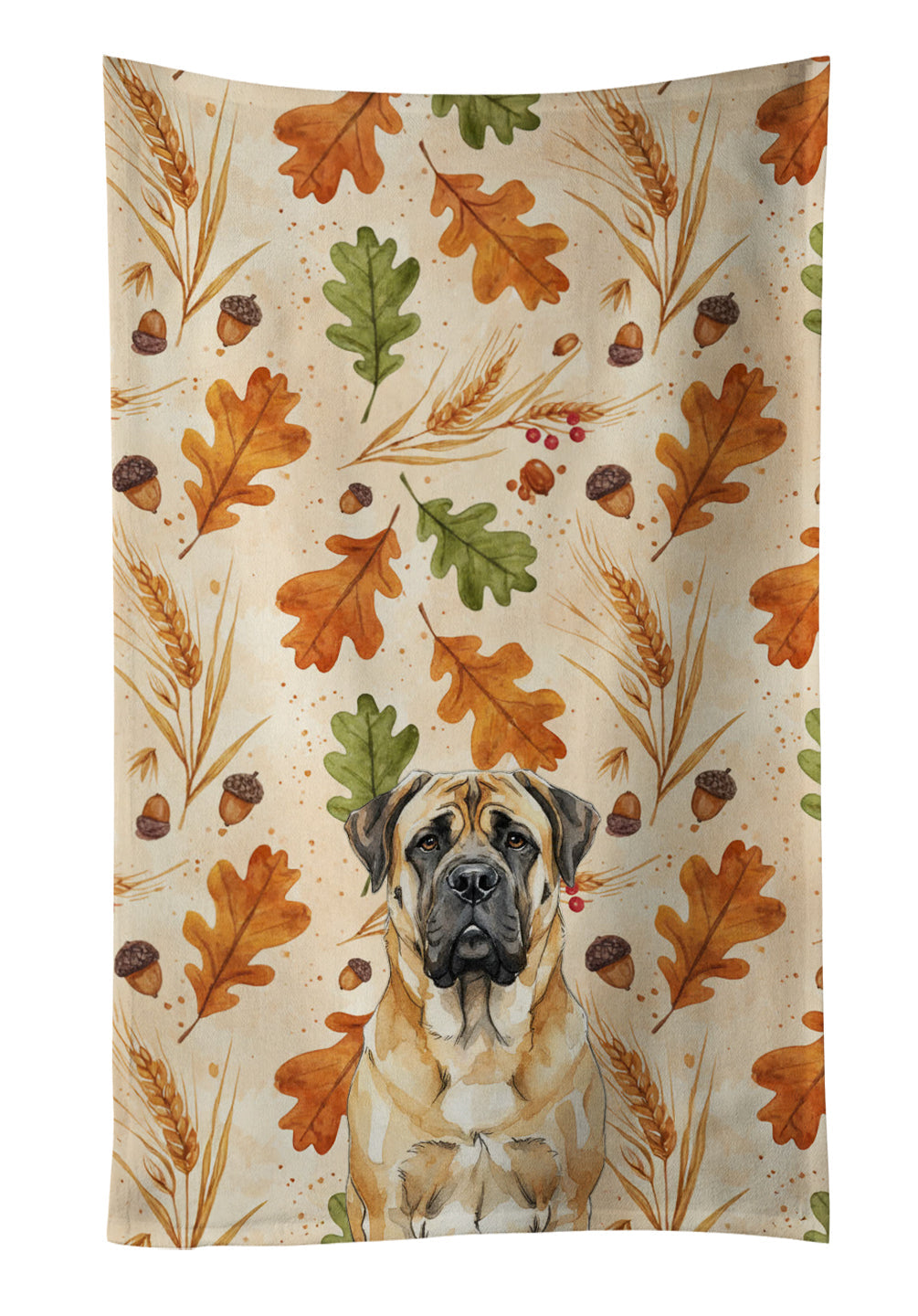 Fawn Mastiff Heirloom Fall Kitchen Towel Velour Plush Front and Cotton Loop Back Machine Washable