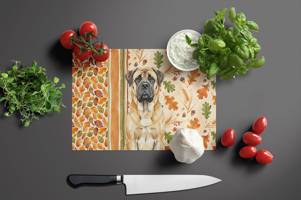 Fawn Mastiff Heirloom Fall Cutting Board Tempered Glass Kitchen Cutting Surface, Heat Resistant Chopping, Non-Slip Feet, Food Prep & Serving