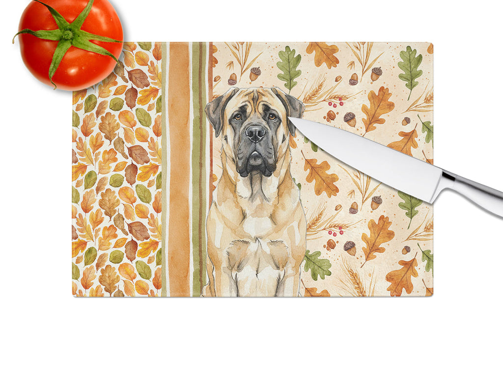 Fawn Mastiff Heirloom Fall Cutting Board Tempered Glass Kitchen Cutting Surface, Heat Resistant Chopping, Non-Slip Feet, Food Prep & Serving